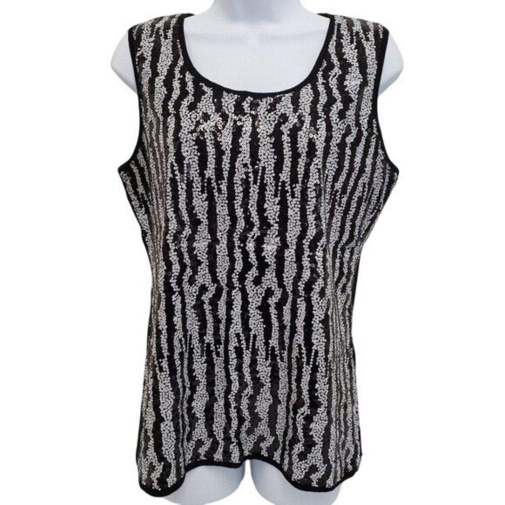 Verve Ami Womens Black White Sequin Tank Top Size XL